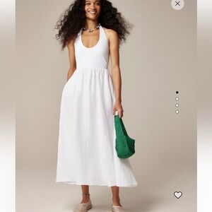 EUC J. Crew White Mixed Media White Linen Maxi Halter Dress